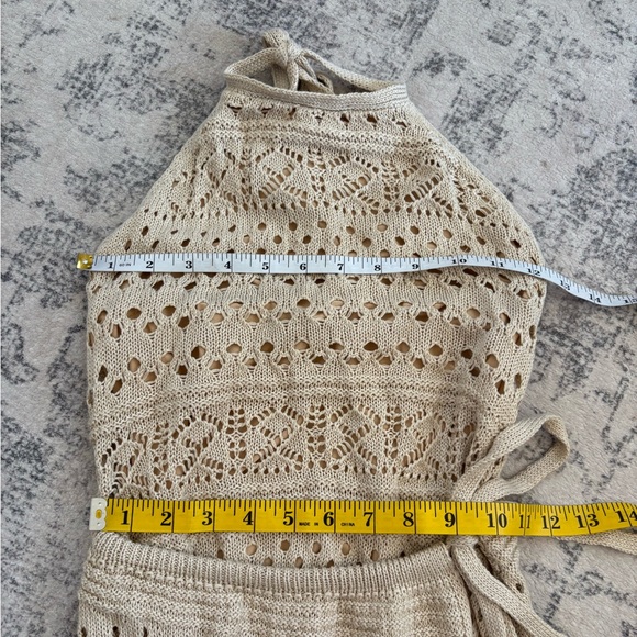 Lulus Blissful Strolls Beige Crochet Faux-Wrap Halter Midi Dress Size Small Boho - Picture 6 of 8